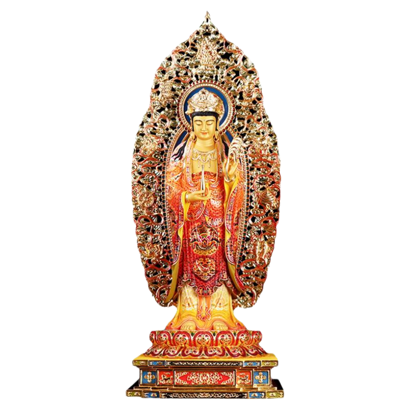 西方三圣佛像供奉铜雕彩绘佛像