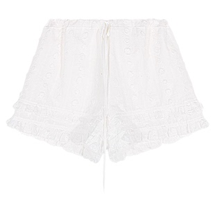 落落狷介女裤子2025新款白色蕾丝短裤小个子夏季阔腿裤设计感小众