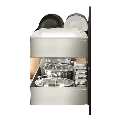 HIGOLD/悍高厨房橱柜拉篮抽屉式不锈钢碗碟拉篮碗架双层碗篮