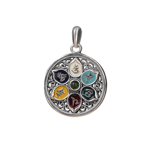 足银990六字真言珐琅吊坠纯银女款国潮复古国风轻奢项链银饰挂坠