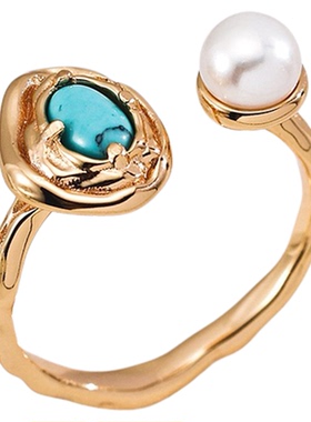 925银镀金绿松石轻奢百搭女戒