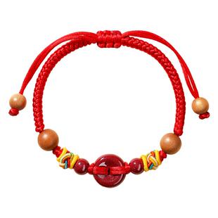 红绳手链宝宝防惊吓婴儿儿童压惊朱砂平安扣护身符老桃核桃木手绳