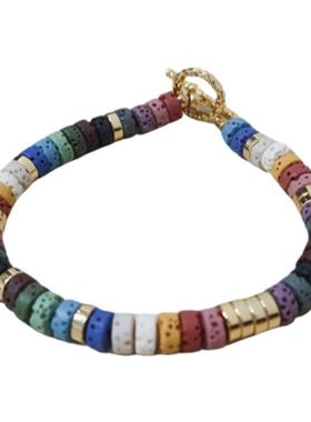 直销配饰天然彩色火山石手链