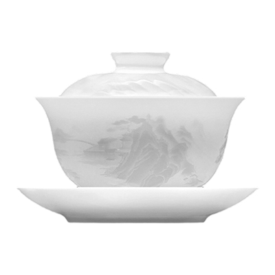 景德镇陶瓷三才盖碗礼盒装