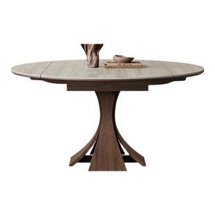 实木伸缩餐桌长方形可变圆桌轻奢高端胡桃色设计师款洞石岩板餐桌