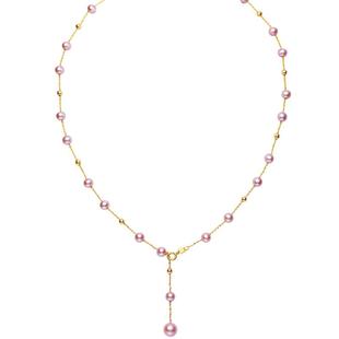 海蒂珠宝 紫霞圆珠淡水紫色小baby珍珠满天星锁骨项链18K送女友