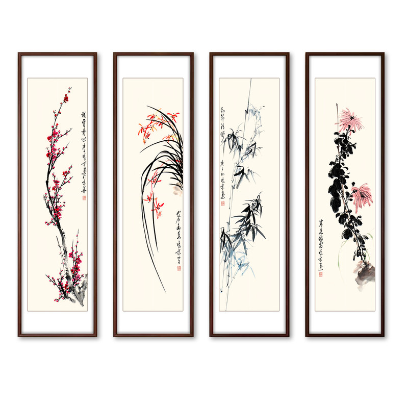 梅兰竹菊挂画客厅茶室壁画新中式