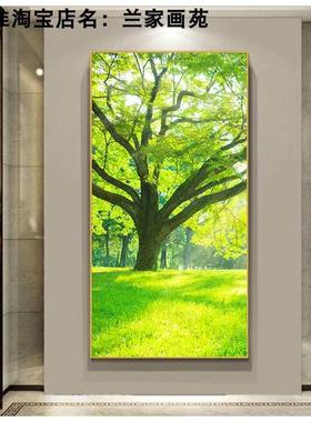 高清玄关画绿色大树风景画进门走廊墙万年青晶瓷画森林树木壁挂画
