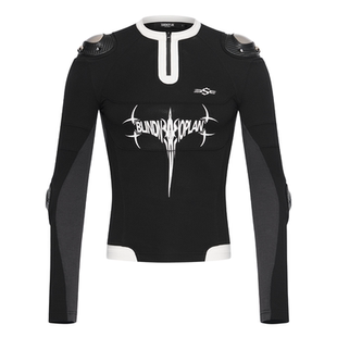 BLINDNOPLAN25AW高端系列短款拼接印花修身机车护具打底长袖T恤