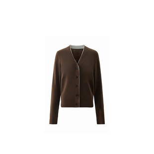 ochirly欧时力V领羊毛针织外套女毛衣开衫假两件2025春新款