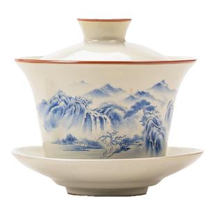 可悬停三才盖碗单个泡茶碗不烫手茶功夫茶具高档汝窑家用陶瓷茶杯