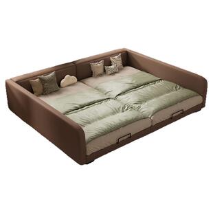 亲子床一家四口拼接床现代简约榻榻米猫抓皮3m家庭主卧子母床大床