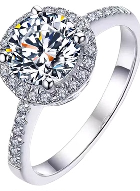 进口D色莫桑石戒指S925银光臂四爪蛋糕四爪结婚求婚送女友闺蜜