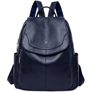 正品袋鼠真皮双肩包女2026新款时尚百搭大容量软皮包牛皮女士背包