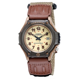 卡西欧Casio FT-500WC-5B森林人棕色 帆布带魔术贴表扣 防水手表