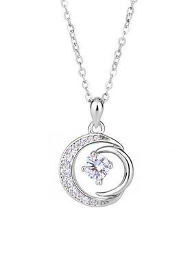 999纯银月亮项链女锆石锁骨链