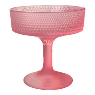 ins风粉色珠点高脚玻璃甜点杯小吃碗冰淇淋家用高颜值酸奶布丁杯