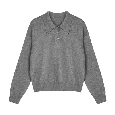 pusumede 慵懒基因 polo领套头毛衣女春秋宽松慵懒长袖针织衫上衣