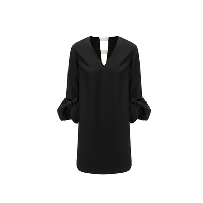 孕妇装春秋款V领连衣裙云朵袖裙