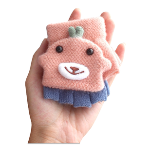 宝宝手套冬季保暖1-2-3岁男女童半指分指翻盖婴儿幼童儿童小孩