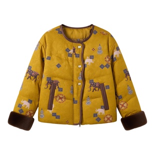 白鹅绒香云纱羽绒服新款气质年轻妈妈女装圆领新中式外套2025冬季