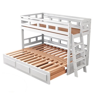 全实木抽拉高低床榉木松木红胡桃上下铺双层床成年人伸缩推拉床