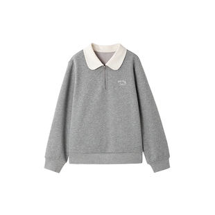 时然大码刺绣加绒卫衣微胖mm冬季女装撞色上衣显瘦正肩新款宽松