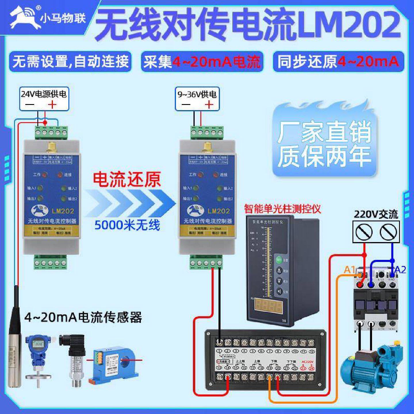 模拟量无线传输模块感测器420mA电流采集讯号远程同步远传检测器