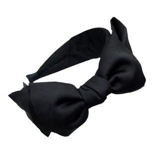 韩国复古缎面黑色发箍侧边蝴蝶结头箍简约气质外出百搭压发卡饰品