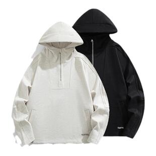 【肖战同款】VWL半拉链连帽卫衣男女同款立体刺绣logo抓绒上衣