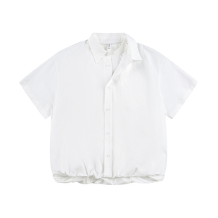 Dream made 假两件花苞短袖衬衫男夏季2026新款纯棉白色衬衣外套