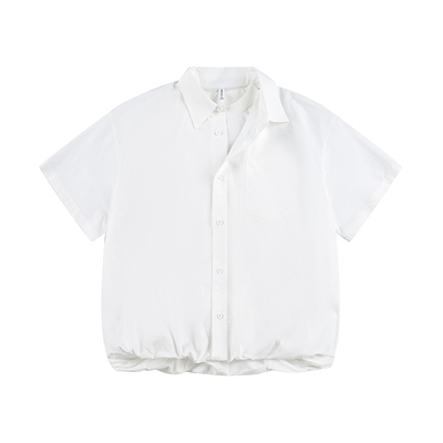 Dream made假两件花苞短袖衬衫男女夏季2026新款极简情侣白色衬衣