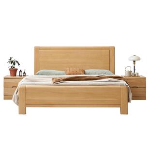 全实木床榉木北欧原木风加厚纯简约1米5主卧室单双人小户型大婚床