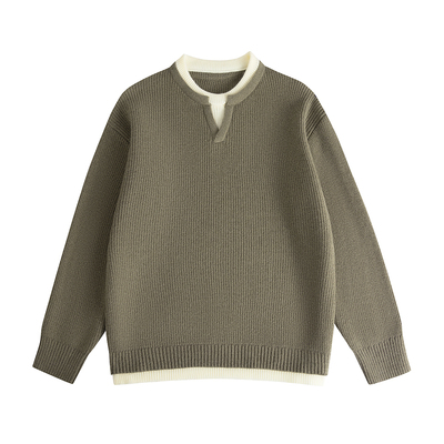 回力V领假两件毛衣男冬季