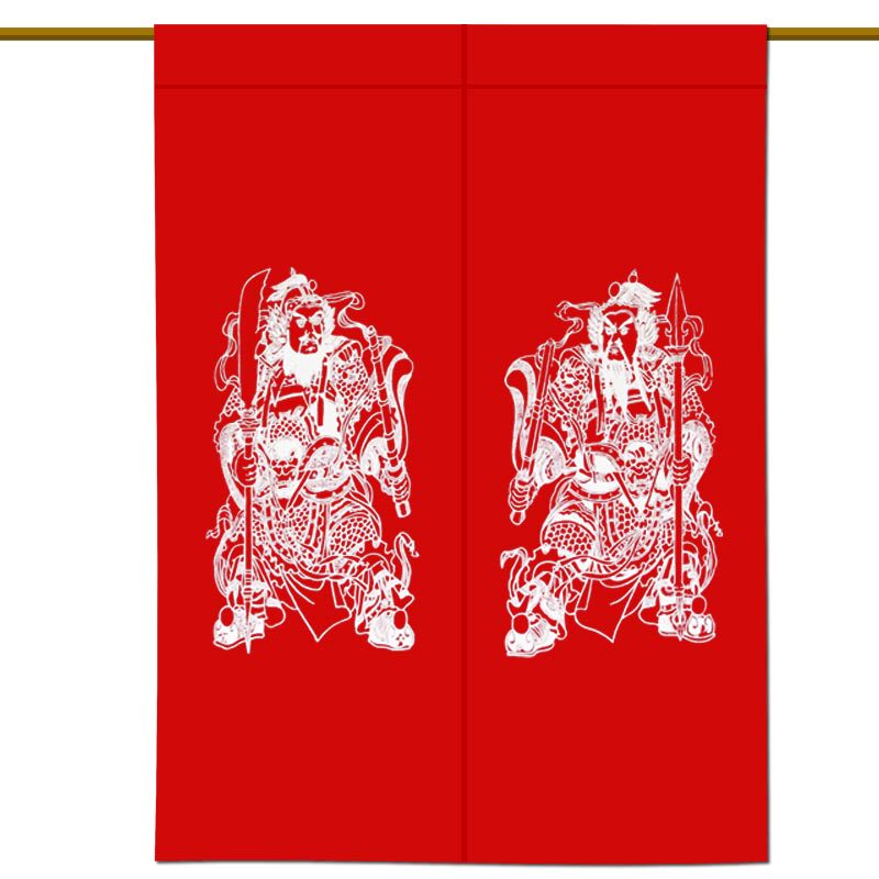 门神门帘 中式布艺传统半帘隔断帘暗红纯棉帆布挂帘 吉祥喜庆长帘