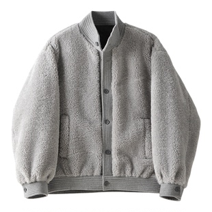 LUUD 男士冬季毛绒加厚内里夹棉棉服夹克颗罗纹装饰粒绒立领外套