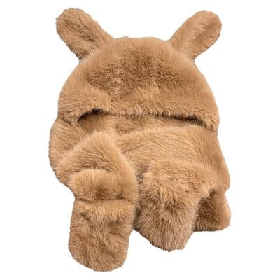 加厚版~毛绒小狗帽子围巾一体女秋冬季手套三件套保暖可爱护耳帽