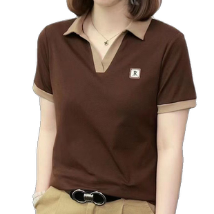 夏季短袖t恤女新款中年妈妈polo衫夏装宽松大码女士显瘦翻领上衣