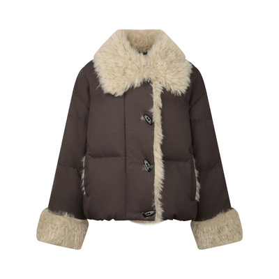 保暖毛领短款白色羽绒服