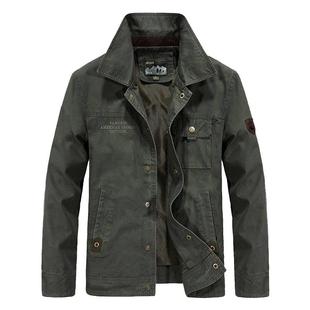 夹克男春秋纯棉宽松大码男装军旅工装短款翻领休闲透气茄克外套男