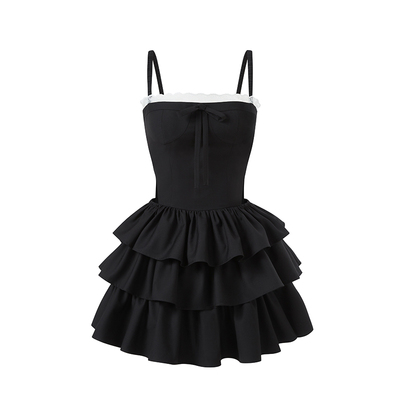 甜美少女两色腰部镂空蓬蓬裙