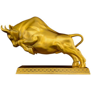 铜牛摆件黄铜牛气冲天牛招办公室开业客厅东北角财股市牛摆件大号