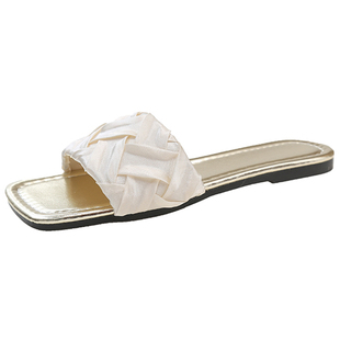 平底银色拖鞋女夏外穿小香风海边凉拖沙滩凉鞋新款软底女鞋一字拖