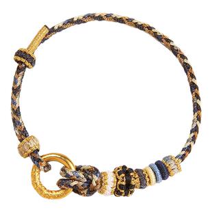 素圈手绳编织绳可穿平安扣领花黄金转运珠手链情侣男女礼物手工