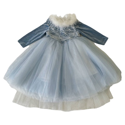 蓝色冰雪奇缘生日长裙礼服