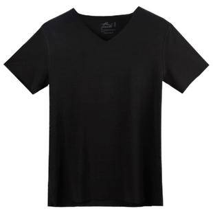 浪莎冰丝无痕短袖男士莫代尔棉汗衫t恤夏季v领白色弹力背心打底衫