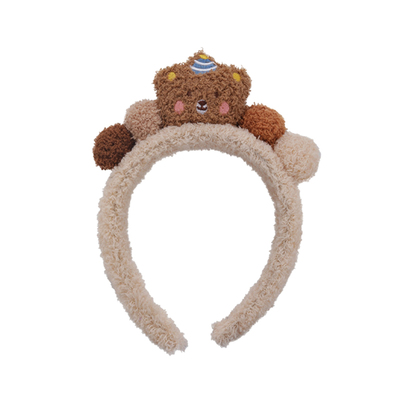 咖色小熊毛绒发箍女高颅顶