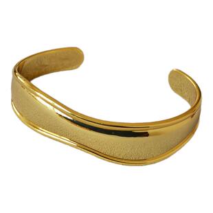 日系小众设计简约冷淡风个性气质百搭黄铜镀金光面不规则开口手镯
