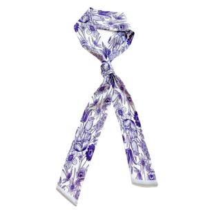 繁星原创设计紫色花卉印花丝巾百搭中国风小长条绑包扎发丝带女