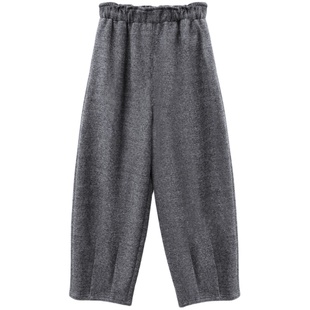 2025冬季新款毛呢宽松萝卜裤女松紧高腰休闲雅痞哈伦裤慵懒奶奶裤